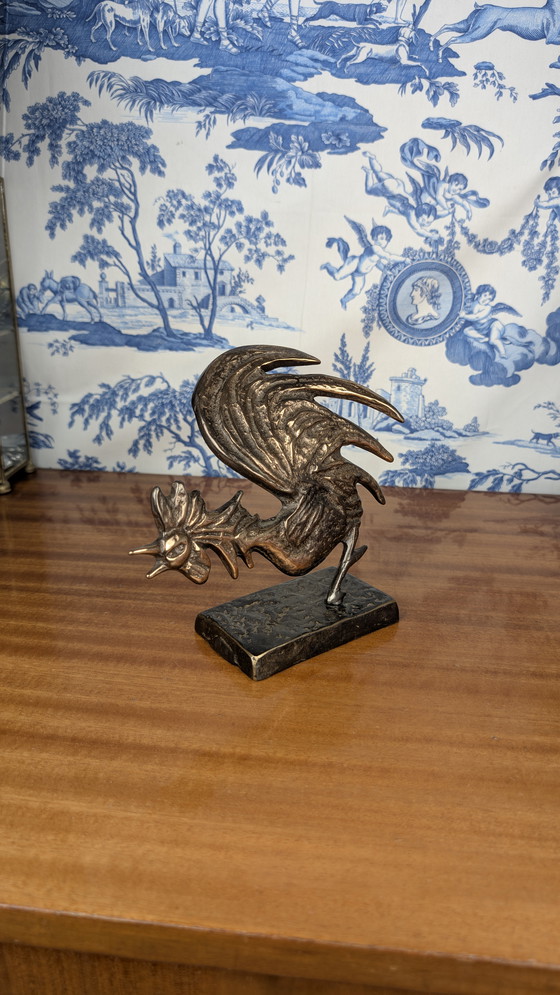Image 1 of Yves LOHÉ "Cocorico" verguld bronzen haan sculptuur met certificaat, Vintage 1990