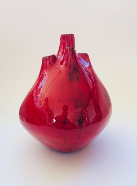 Image 1 of Belgian Art Pottery Spout Vase by Hugria Ceramics Perignem Studios 1960's