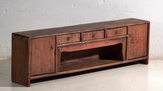 Antico mobile basso laccato rosso in pino – Cina, circa 1900 – Credenze, Iron (photo 3 of 40)