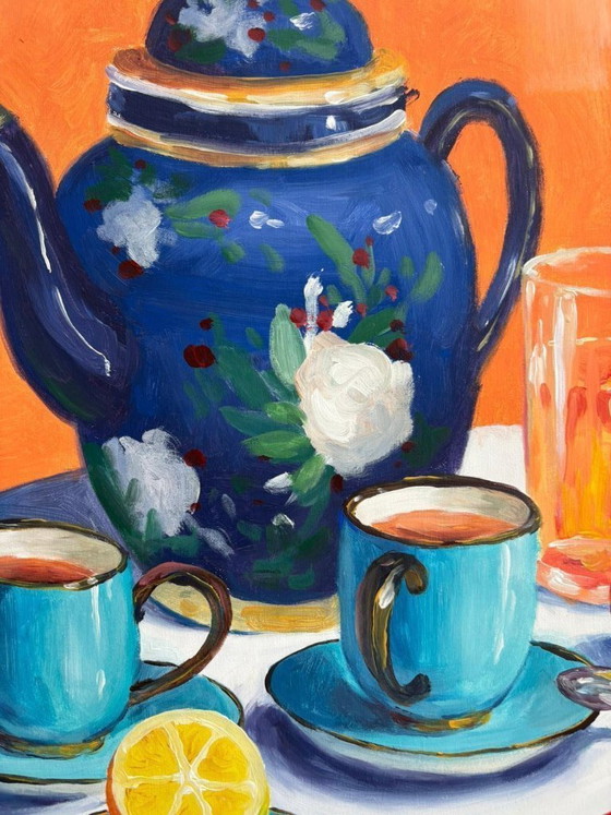 Image 1 of Acrylic painting by the artist E. García "La vajilla azul" 100x70 cm