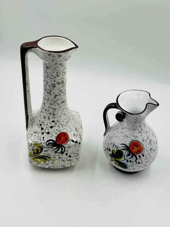 Image 1 of Pair of vintage hand-painted floral Italian vases