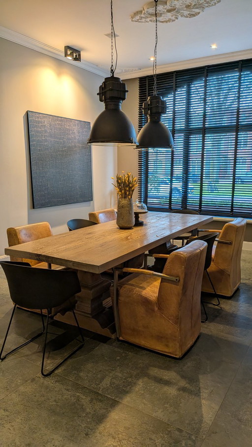 4 chaises de salle à manger Goossens Mountain Vintage / Fauteuil en cuir cognac