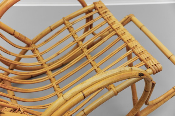 Image 1 of Sedia a dondolo in rattan e bambù, stile Mid-Century Modern, anni '60