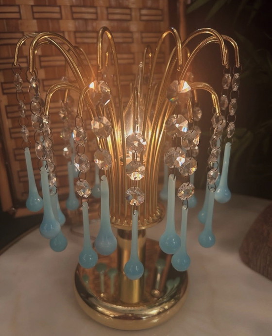 Image 1 of Lampada da tavolo vintage a goccia in vetro opalino azzurro Murano, italiana