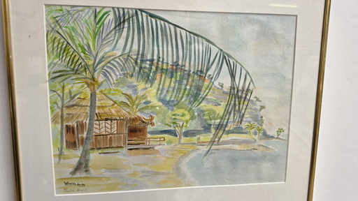 # Willemien ’89 – Puerto Azul | Acquarel/Reisschets vintage | 50 x 40 cm | Ingelijst
