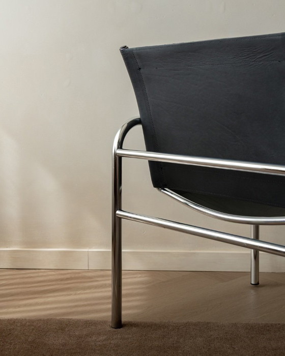 Image 1 of Vintage Bauhaus Klinte loungestoelen van chroom en zwart leer, ontworpen door Tord Björklund voor IKEA, jaren 80, set van 2.