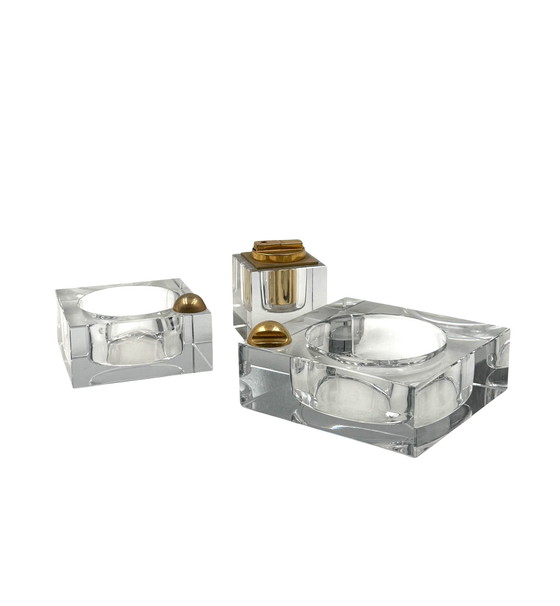 Image 1 of Hollywood Regency Glas-Rauchset, Frankreich 1970er Jahre