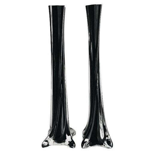 Juego vintage de jarrones delgados de mediados de siglo en vidrio negro, década de 1970