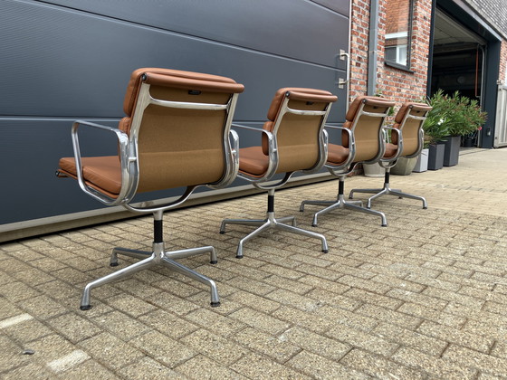 Image 1 of 4x Cognac Leather Vitra Office Chairs EA108 Softpad Swivel