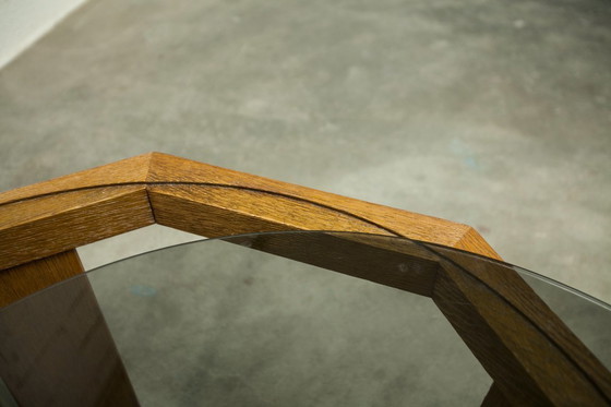 Image 1 of Tavolo esagonale unico, 1977, rovere, vetro fumé, fabbricazione svizzera