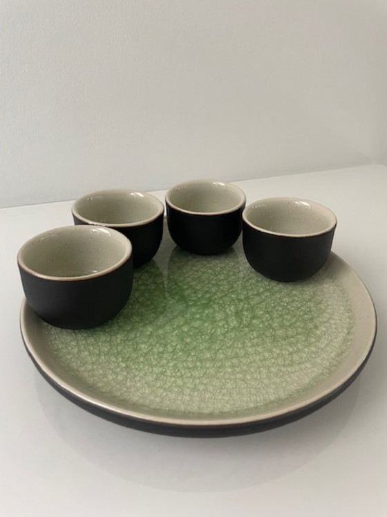 Image 1 of Elegante servizio da tè giapponese/asiatico in ceramica verde screpolata