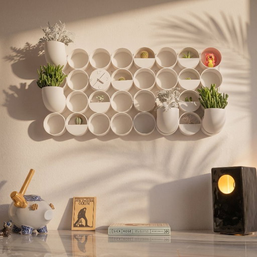 Space Age Paneel | 3D Wandpaneel | Medium Bundel | Boho Wanddecoratie | Wandplank | Midcentury White