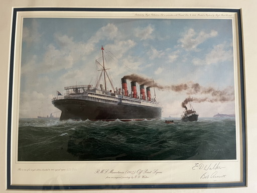 Gravure limitée signée E D Walker- Rms Mauretania (1907)