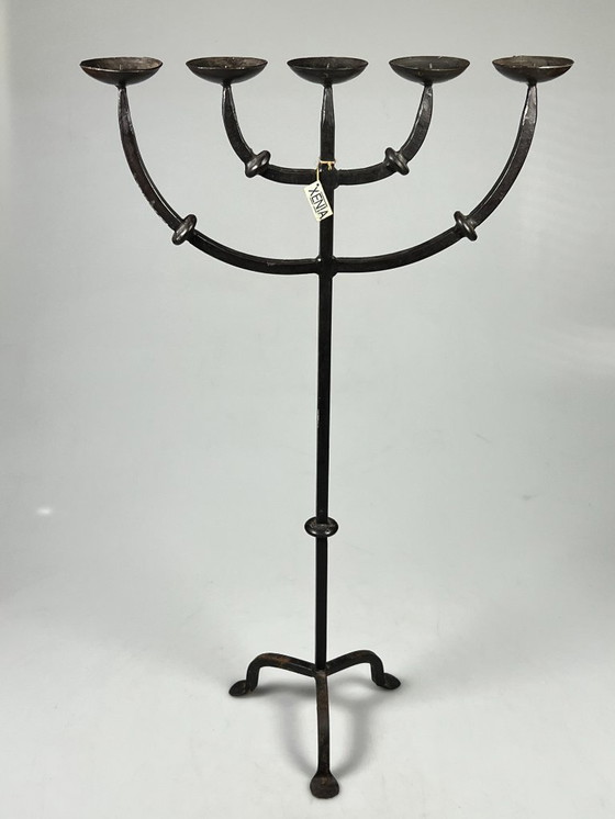 Image 1 of Vintage Brutalist XL Candlestick, Cast Iron, 5 Arms, 1950s