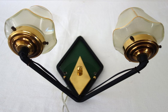 Image 1 of Rare double perforated metal wall light from the 50s