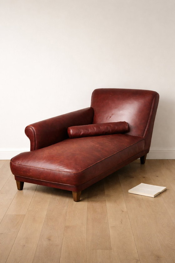 Image 1 of Vintage Leather Chaise Longue – Oxblood Mid Century Club Style