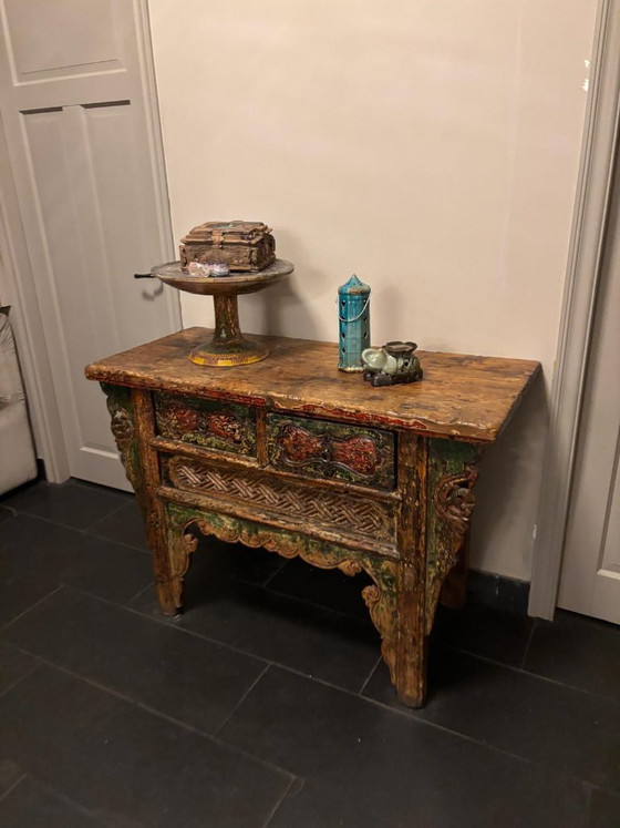 Consolle orientale con intagli in legno colorati – Console, Wood (photo 6 of 10)