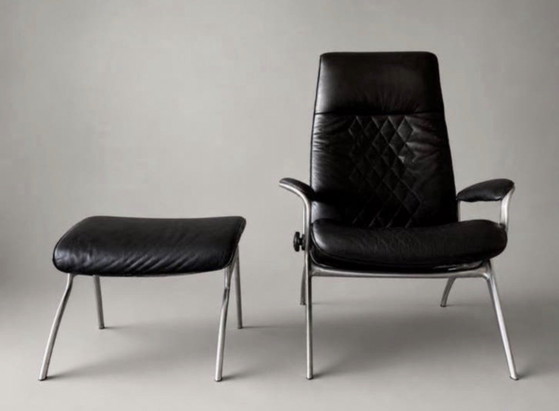 Image 1 of Stressless James loungestoel met voetenbank, zwart leer
