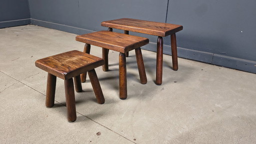 Vintage brutalistische bijzettafels uit de jaren 60.