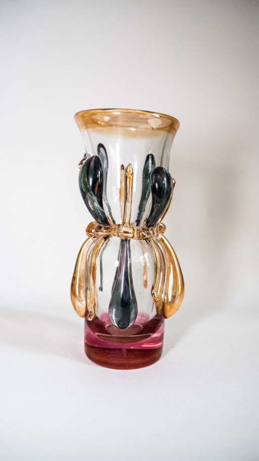 Ion Tamaian mouth-blown glass vase, signed