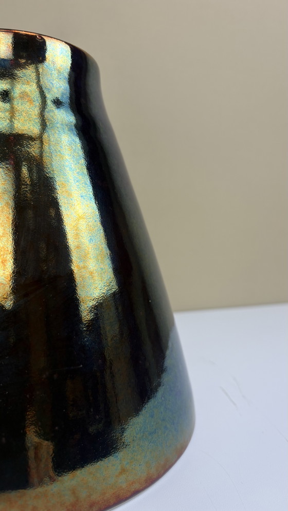 Large Iridescent Mobach Ceramic Vase Gold Green Kasper Design (photo 3 of 13)