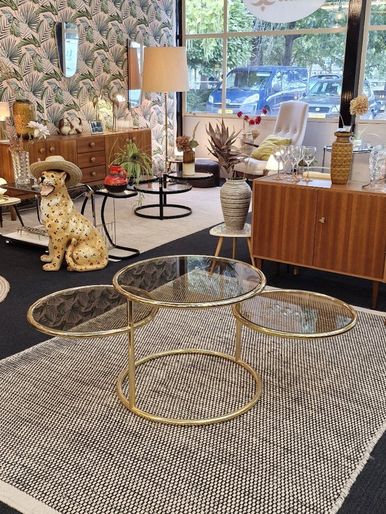 Image 1 of Vintage coffee table double swivel messing rookglas