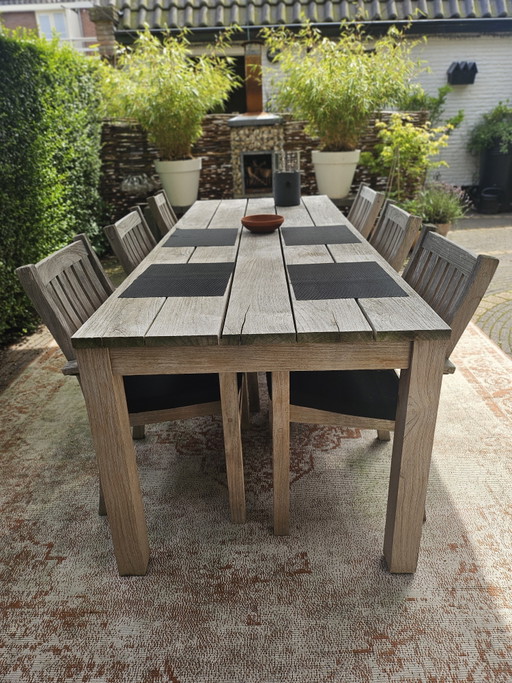 Annapart Table de Jardin en Teck avec 6 Chaises Incl. Coussins