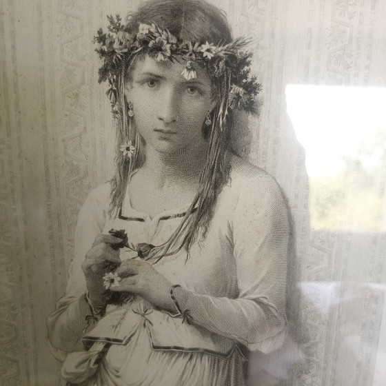 Schitterend Paar Antieke Gravures (19e Eeuw) – Ophelia & Marguerite – Bertrand & Deblois (photo 3 of 6)