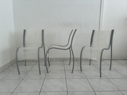 3x Vintage FPE Chair Ron Arad Kartell Italy Set Price – eetkamerstoelen, Plastic, Aluminium (photo 2 of 15)