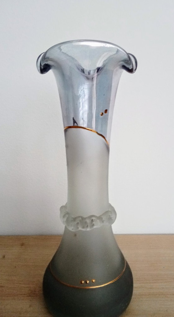 Image 1 of Trovato unico Geea Romania vaso di vetro bella brocant giocoso blu chiaro satinato