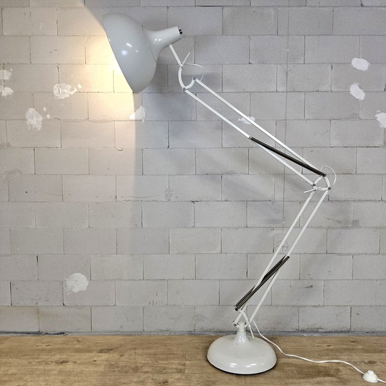 Image 1 of Grande lampada da terra bianca regolabile in metallo vintage industriale