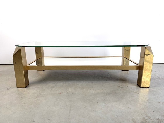 Table basse vintage plaquée or 23 carats par Belgochrom, années 1970 – Tables basses, Verre (photo 2 of 10)