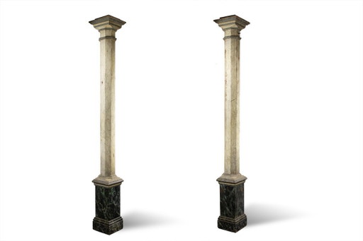 Pair of columns in wood painted to imitate marble. 1880s.