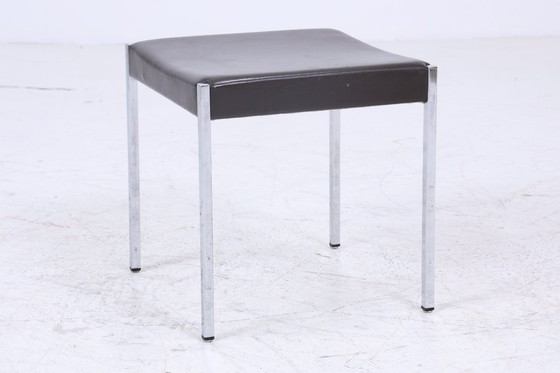 Image 1 of Vintage leather stool | Mid - Century stool chrome | retro chair 60s 70s #07-37