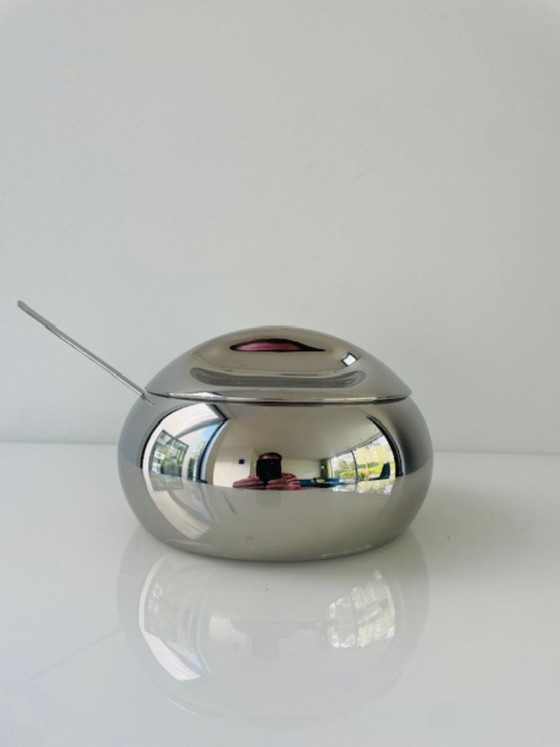 Image 1 of Vintage space age stainless steel sugar bowl with spoon – Tramontina design