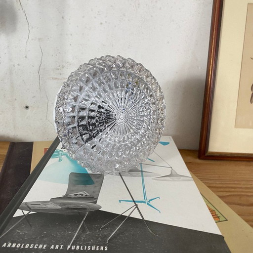 Petite applique murale ronde plafonnier verre transparent luminaire ancien vintage 1970 1980