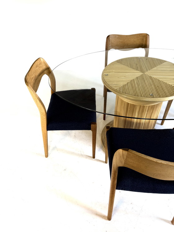 Image 1 of Table de salle à manger vintage en rotin et verre, années 80