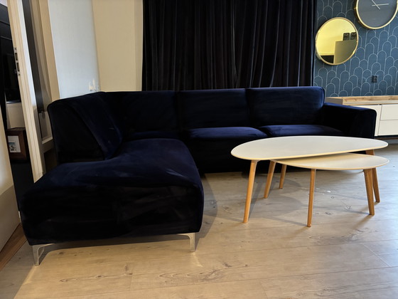 Image 1 of Navy velvet corner sofa