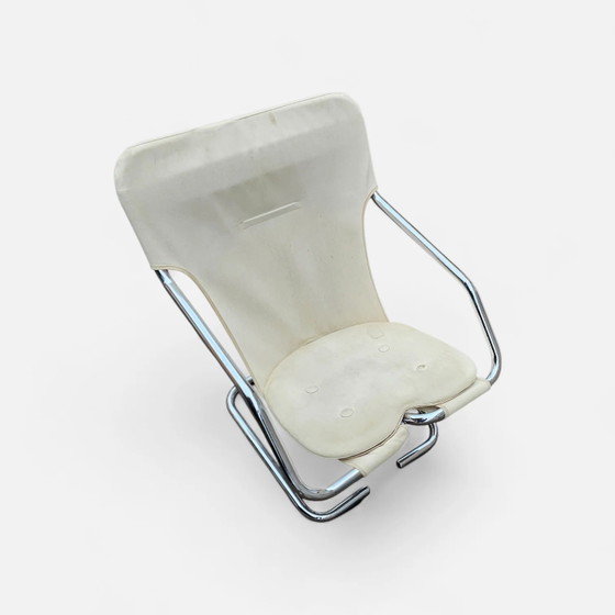 2 x Silla cantilever tubular cromada con asiento de lona color crema – Sillas auxiliares, Chrome, Canvas (photo 4 of 10)
