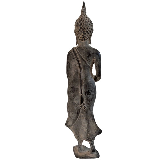 Buda tailandés de bronce de pie con cuenco de limosnas y Abhaya Mudra - 29 cm – Esculturas, Bronze (photo 6 of 10)