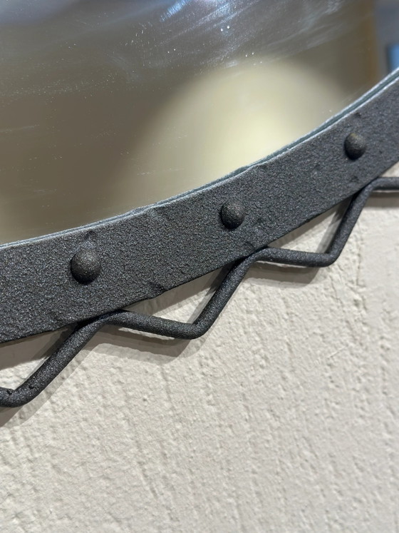 Hand-forged iron mirror with riveted frame, Italy, 1960s – Italian Design (photo 4 of 4)