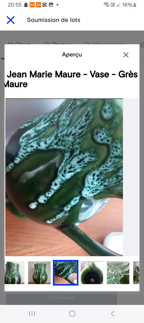 Image 1 of Rare stoneware pitcher signed "Atelier La Colombe" (Jean-Marie Maure) - Vintage 1970s