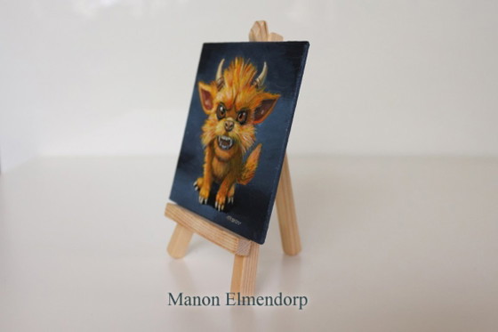 Image 1 of Petit tableau fantastique unique, peint à la main, représentant un âne