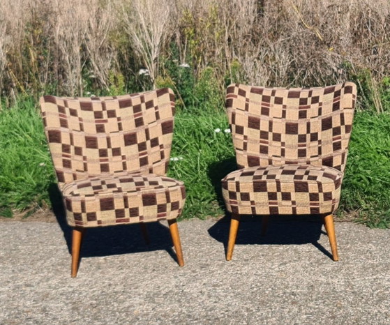 Set of 2 Cocktail Chairs '50 – Armchairs, Textile, Wood (photo 7 of 8)