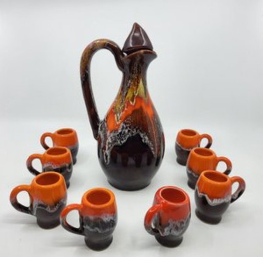 Service à café Vallauris en céramique France Côte-d'Azur 1960 vintage Set de 9 