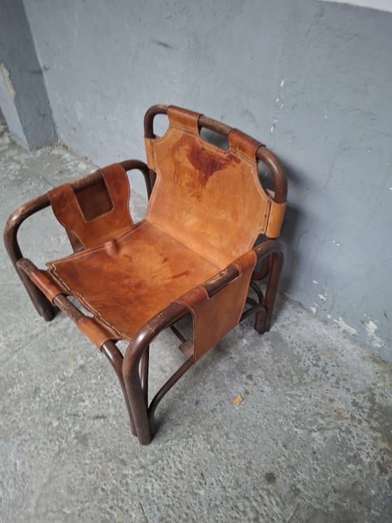 Image 1 of Safari armchair in leather and bamboo by Tito Agnoli for Bonacina 1960S