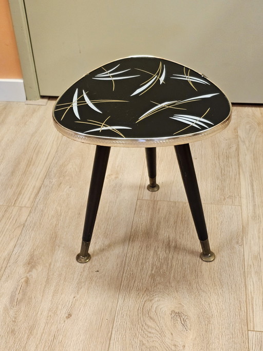 Vintage Plantentafeltje Zwart Glas Tafeltje Bijzettafeltje 