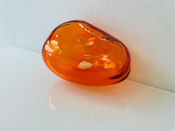 Image 1 of Mouth-blown orange glass vase, organic shape