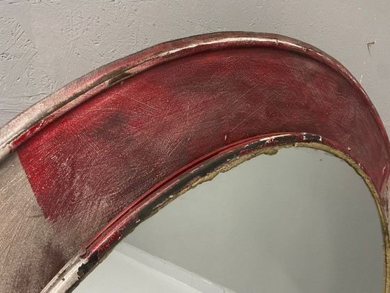 Image 1 of Vintage Round Mirror Distressed Painted Frame 1970s Europe