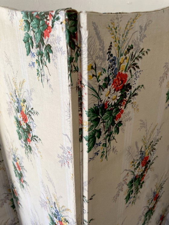 Image 1 of Antique 6-panel folding screen in wood and fabric, 1950s-1960s